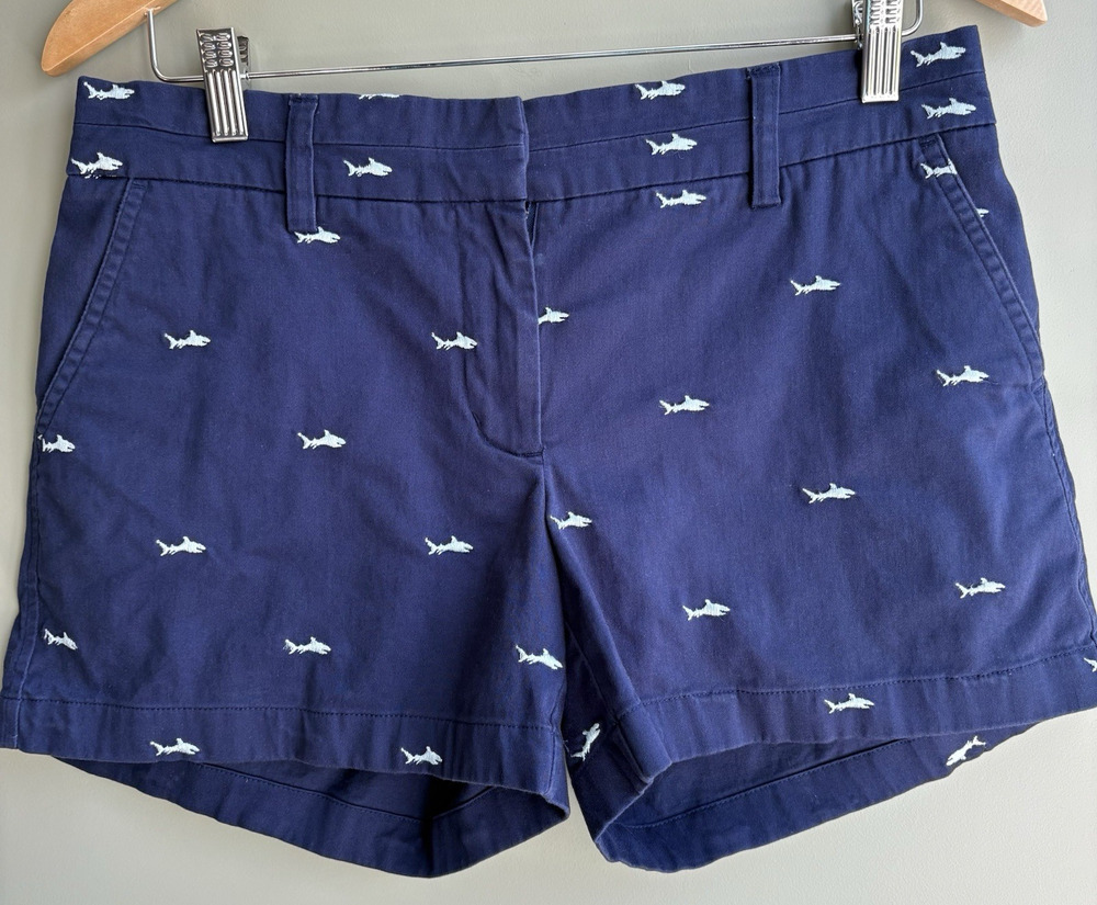 Navy Blue Embroidered Shark Shorts Size 6 | Preppy Coastal Summer Chino Style